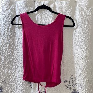 Hot pink tank top with string criss cross tie up